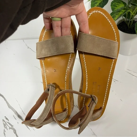 K. Jacques St. Tropez Women’s Strappy Platform Sandal Beige Suede Staps Size 7.5 - Picture 10 of 11